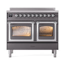 ILVE 40-Inch Nostalgie II Noblesse Induction Range with Triple Glass Door in Matte Graphite with Chrome Trim (UNDI406NMPMGC)