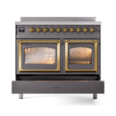ILVE 40-Inch Nostalgie II Noblesse Induction Range with Triple Glass Door in Matte Graphite with Brass Trim (UNDI406NMPMGG)
