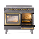ILVE 40-Inch Nostalgie II Noblesse Induction Range with Triple Glass Door in Matte Graphite with Brass Trim (UNDI406NMPMGG)