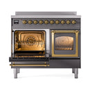 ILVE 40-Inch Nostalgie II Noblesse Induction Range with Triple Glass Door in Matte Graphite with Brass Trim (UNDI406NMPMGG)