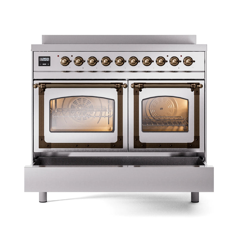 ILVE 40-Inch Nostalgie II Noblesse Induction Range with Triple Glass Door in Stainless Steel with Bronze Trim (UNDI406NMPSSB)