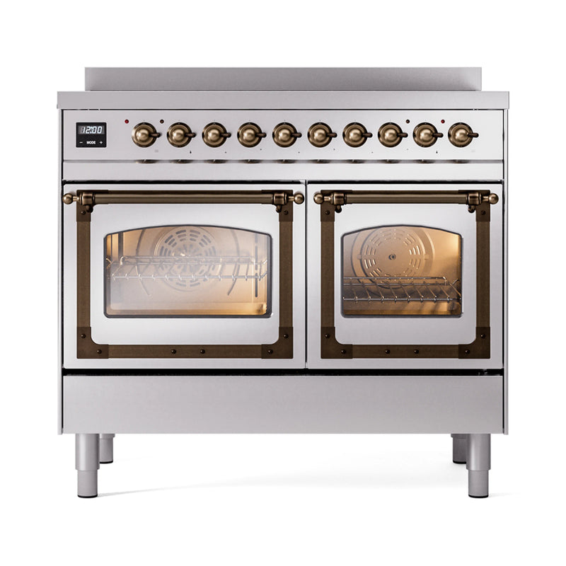 ILVE 40-Inch Nostalgie II Noblesse Induction Range with Triple Glass Door in Stainless Steel with Bronze Trim (UNDI406NMPSSB)