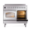 ILVE 40-Inch Nostalgie II Noblesse Induction Range with Triple Glass Door in Stainless Steel with Chrome Trim (UNDI406NMPSSC)