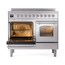 ILVE 40-Inch Nostalgie II Noblesse Induction Range with Triple Glass Door in Stainless Steel with Chrome Trim (UNDI406NMPSSC)