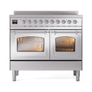 ILVE 40-Inch Nostalgie II Noblesse Induction Range with Triple Glass Door in Stainless Steel with Chrome Trim (UNDI406NMPSSC)