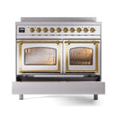 ILVE 40-Inch Nostalgie II Noblesse Induction Range with Triple Glass Door in Stainless Steel with Brass Trim (UNDI406NMPSSG)