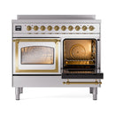 ILVE 40-Inch Nostalgie II Noblesse Induction Range with Triple Glass Door in Stainless Steel with Brass Trim (UNDI406NMPSSG)