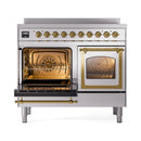ILVE 40-Inch Nostalgie II Noblesse Induction Range with Triple Glass Door in Stainless Steel with Brass Trim (UNDI406NMPSSG)