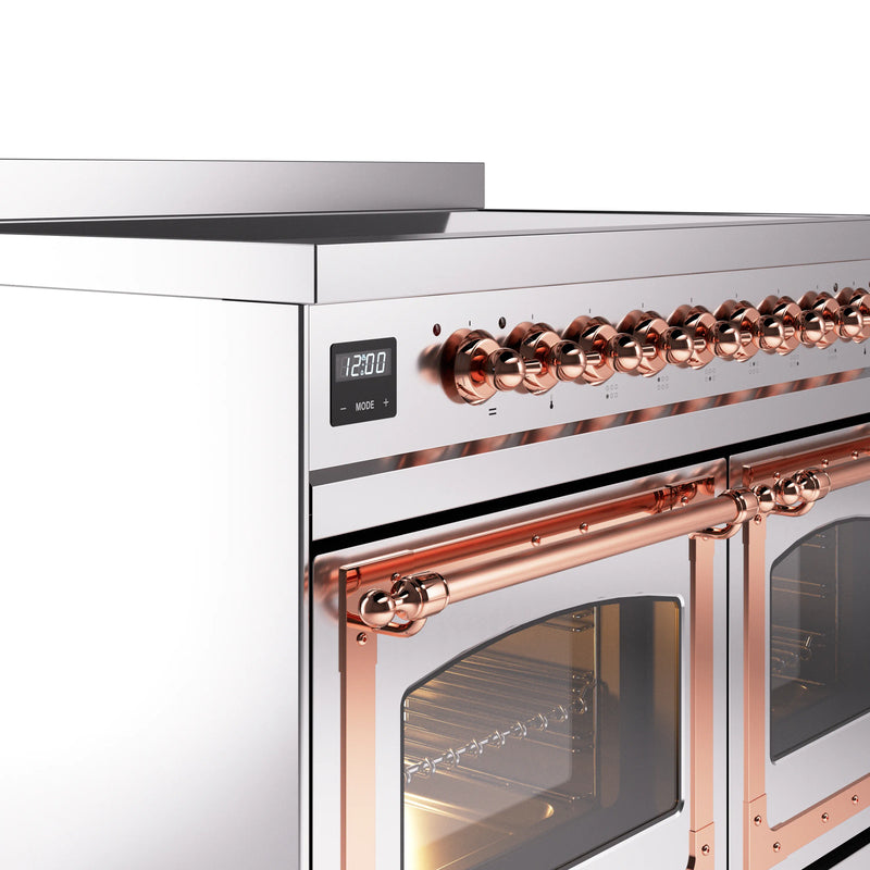 ILVE 40-Inch Nostalgie II Noblesse Induction Range with Triple Glass Door in Stainless Steel with Copper Trim (UNDI406NMPSSP)