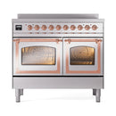 ILVE 40-Inch Nostalgie II Noblesse Induction Range with Triple Glass Door in Stainless Steel with Copper Trim (UNDI406NMPSSP)