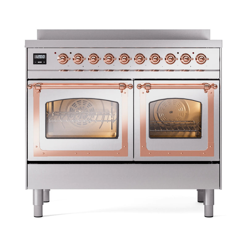 ILVE 40-Inch Nostalgie II Noblesse Induction Range with Triple Glass Door in Stainless Steel with Copper Trim (UNDI406NMPSSP)