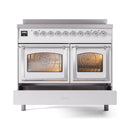 ILVE 40-Inch Nostalgie II Noblesse Induction Range with Triple Glass Door in White with Chrome Trim (UNDI406NMPWHC)