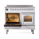 ILVE 40-Inch Nostalgie II Noblesse Induction Range with Triple Glass Door in White with Chrome Trim (UNDI406NMPWHC)