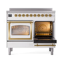 ILVE 40-Inch Nostalgie II Noblesse Induction Range with Triple Glass Door in White with Brass Trim (UNDI406NMPWHG)