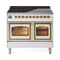 ILVE 40-Inch Nostalgie II Noblesse Induction Range with Triple Glass Door in White with Brass Trim (UNDI406NMPWHG)