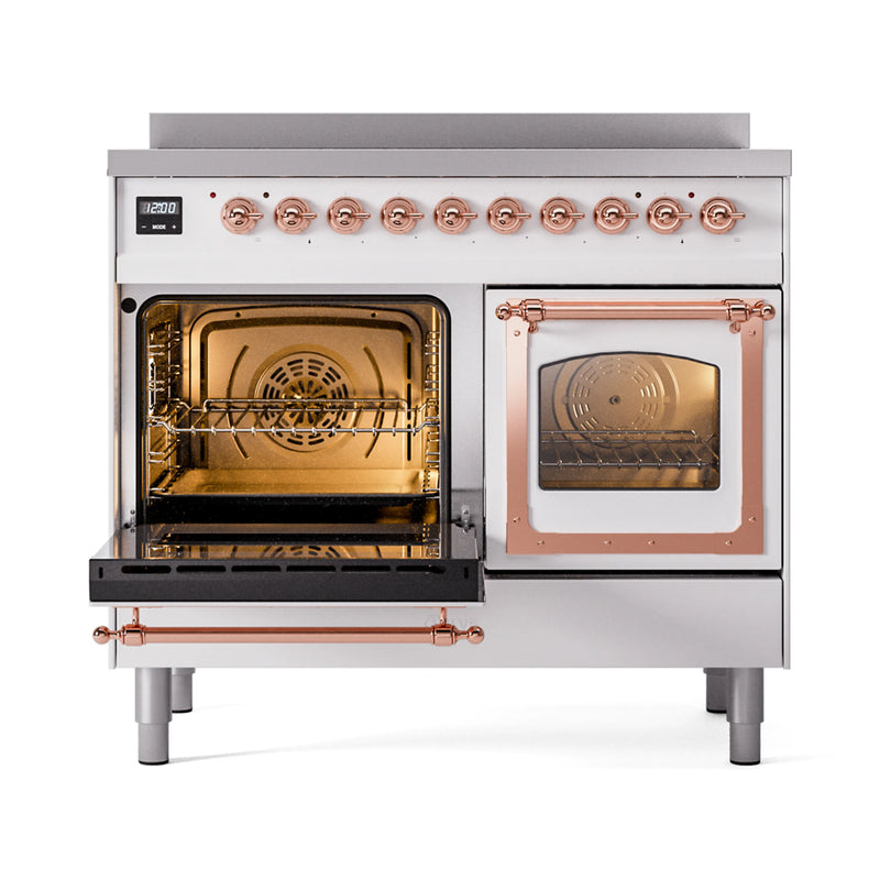 ILVE 40-Inch Nostalgie II Noblesse Induction Range with Triple Glass Door in White with Copper Trim (UNDI406NMPWHP)