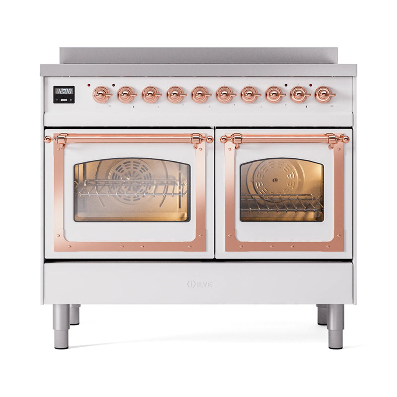 ILVE 40-Inch Nostalgie II Noblesse Induction Range with Triple Glass Door in White with Copper Trim (UNDI406NMPWHP)