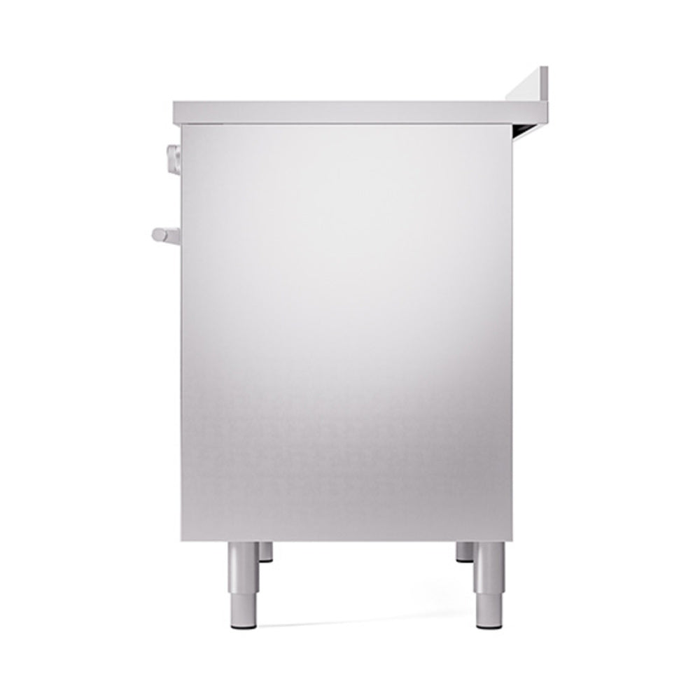 Stainless steel induction range cabinet with oven doors and rear side handles