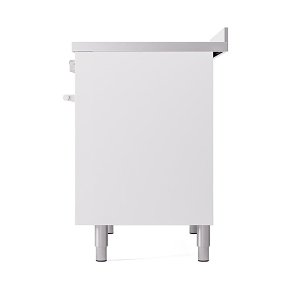 White solid oven door panel with side handles and leveling feet