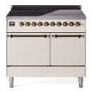 ILVE 40-Inch Nostalgie II Induction Range with Solid Door Oven in Antique White with Bronze Trim (UPDI406QNMPAWB)