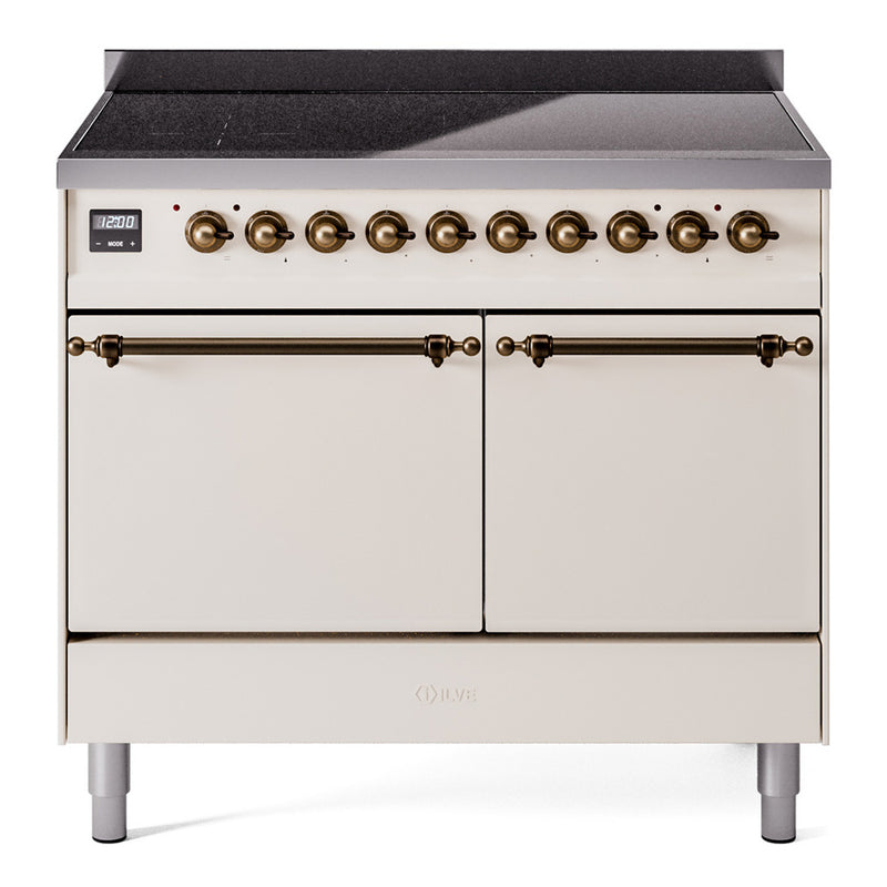 ILVE 40-Inch Nostalgie II Induction Range with Solid Door Oven in Antique White with Bronze Trim (UPDI406QNMPAWB)