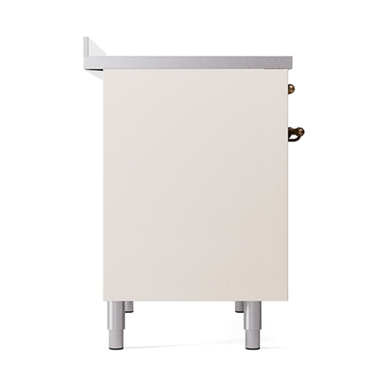 ILVE 40-Inch Nostalgie II Induction Range with Solid Door Oven in Antique White with Bronze Trim (UPDI406QNMPAWB)