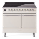 ILVE 40-Inch Nostalgie II Induction Range with Solid Door Oven in Antique White with Chrome Trim (UPDI406QNMPAWC)