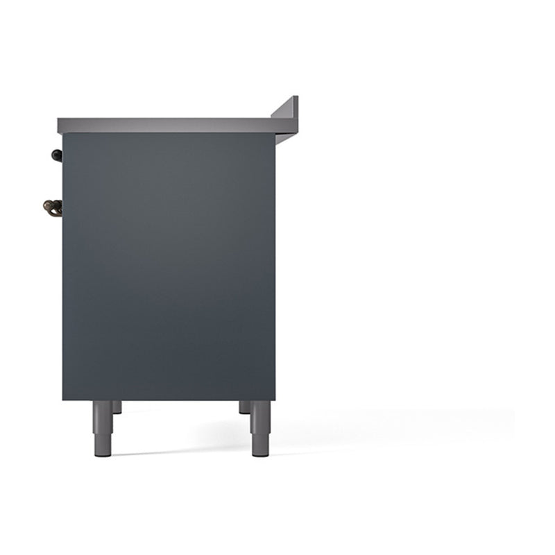 ILVE 40-Inch Nostalgie II Induction Range with Solid Door Oven in Blue Grey with Bronze Trim (UPDI406QNMPBGB)