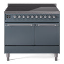 ILVE 40-Inch Nostalgie II Induction Range with Solid Door Oven in Blue Grey with Chrome Trim (UPDI406QNMPBGC)
