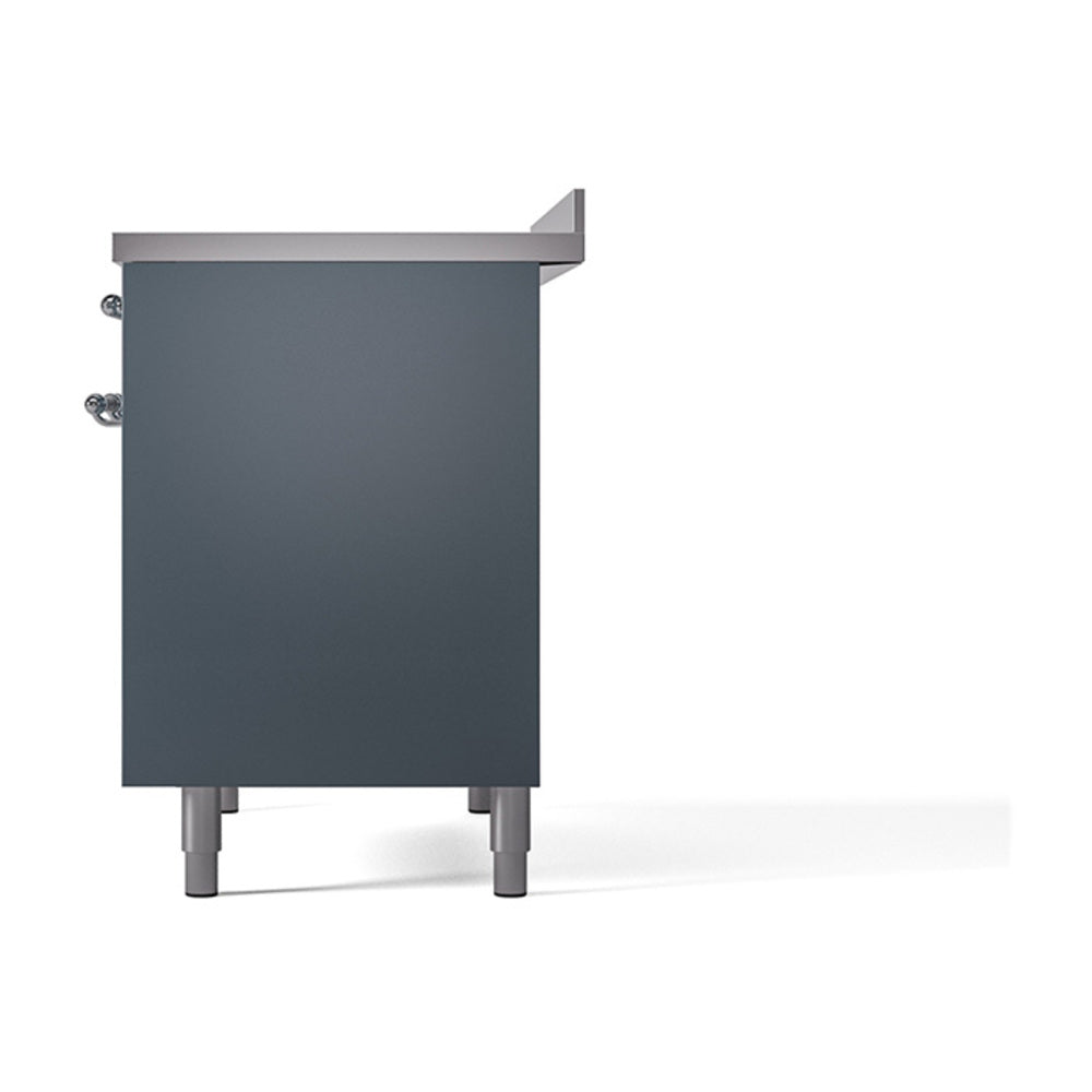 Blue grey induction range rear side panel with mounting hardware and leveling feet