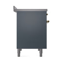 ILVE 40-Inch Nostalgie II Induction Range with Solid Door Oven in Blue Grey with Brass Trim (UPDI406QNMPBGG)