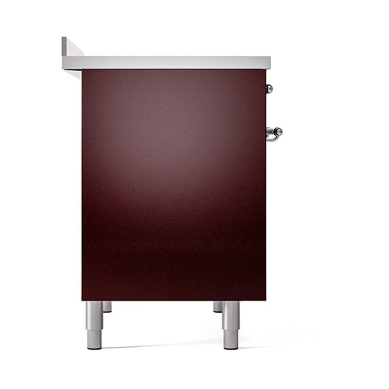 ILVE 40-Inch Nostalgie II Induction Range with Solid Door Oven in Burgundy with Chrome Trim (UPDI406QNMPBUC)