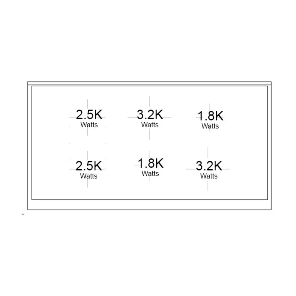 Induction burner wattage chart showing 2.5K, 3.2K, and 1.8K values