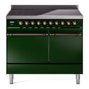 ILVE 40-Inch Nostalgie II Induction Range with Solid Door Oven in Emerald Green with Bronze Trim (UPDI406QNMPEGB)