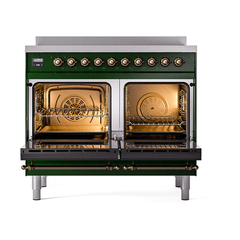 ILVE 40-Inch Nostalgie II Induction Range with Solid Door Oven in Emerald Green with Bronze Trim (UPDI406QNMPEGB)