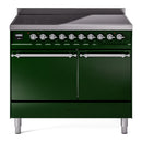 ILVE 40-Inch Nostalgie II Induction Range with Solid Door Oven in Emerald Green with Chrome Trim (UPDI406QNMPEGC)