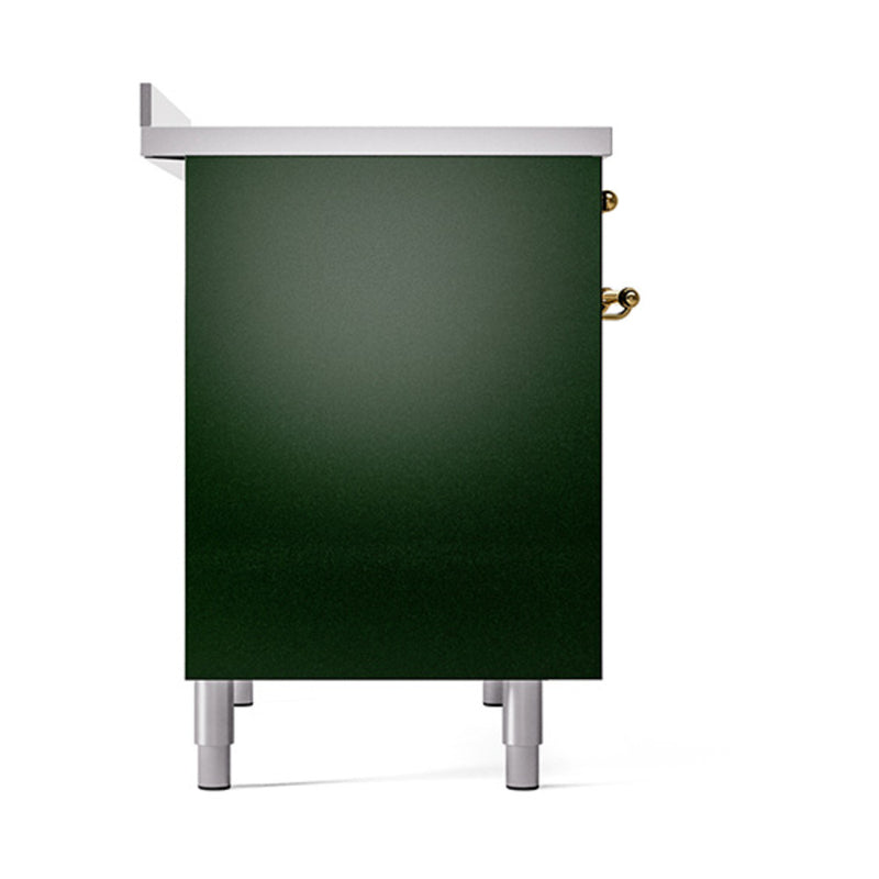 ILVE 40-Inch Nostalgie II Induction Range with Solid Door Oven in Emerald Green with Brass Trim (UPDI406QNMPEGG)