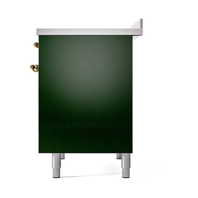 ILVE 40-Inch Nostalgie II Induction Range with Solid Door Oven in Emerald Green with Brass Trim (UPDI406QNMPEGG)