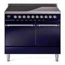 ILVE 40-Inch Nostalgie II Induction Range with Solid Door Oven in Midnight Blue with Chrome Trim (UPDI406QNMPMBC)