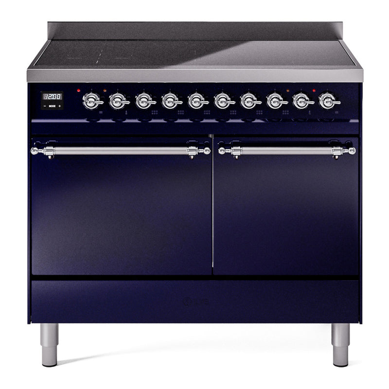 ILVE 40-Inch Nostalgie II Induction Range with Solid Door Oven in Midnight Blue with Chrome Trim (UPDI406QNMPMBC)
