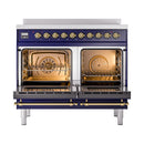 ILVE 40-Inch Nostalgie II Induction Range with Solid Door Oven in Midnight Blue with Brass Trim (UPDI406QNMPMBG)