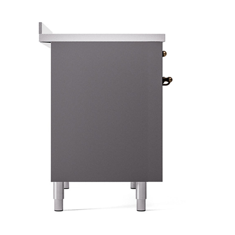 ILVE 40-Inch Nostalgie II Induction Range with Solid Door Oven in Matte Graphite with Bronze Trim (UPDI406QNMPMGB)
