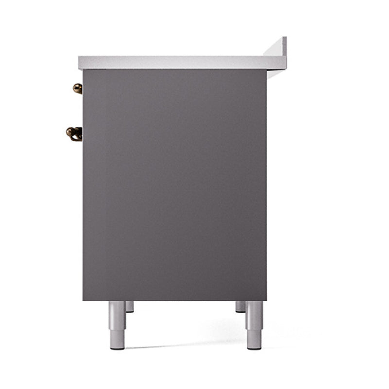 ILVE 40-Inch Nostalgie II Induction Range with Solid Door Oven in Matte Graphite with Bronze Trim (UPDI406QNMPMGB)