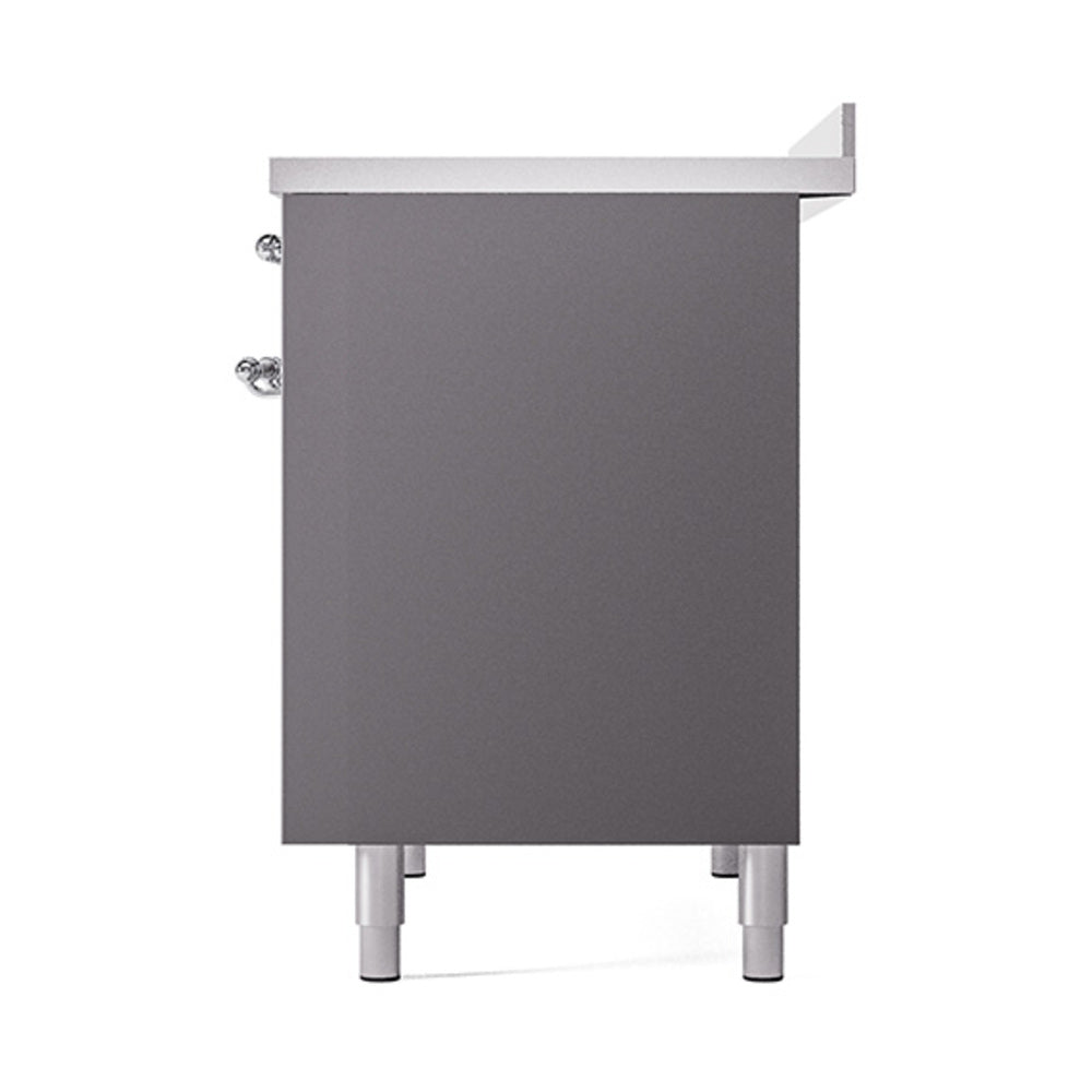 Matte graphite oven cabinet side panel with chrome handles and four legs