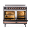 ILVE 40-Inch Nostalgie II Induction Range with Solid Door Oven in Matte Graphite with Copper Trim (UPDI406QNMPMGP)