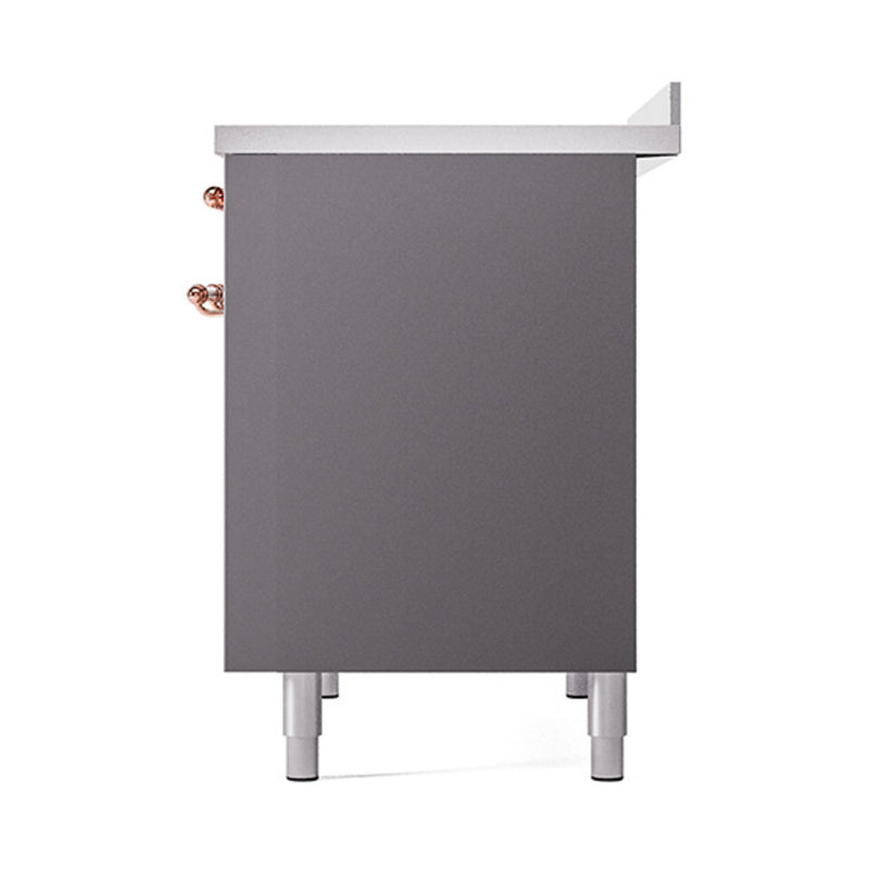 ILVE 40-Inch Nostalgie II Induction Range with Solid Door Oven in Matte Graphite with Copper Trim (UPDI406QNMPMGP)