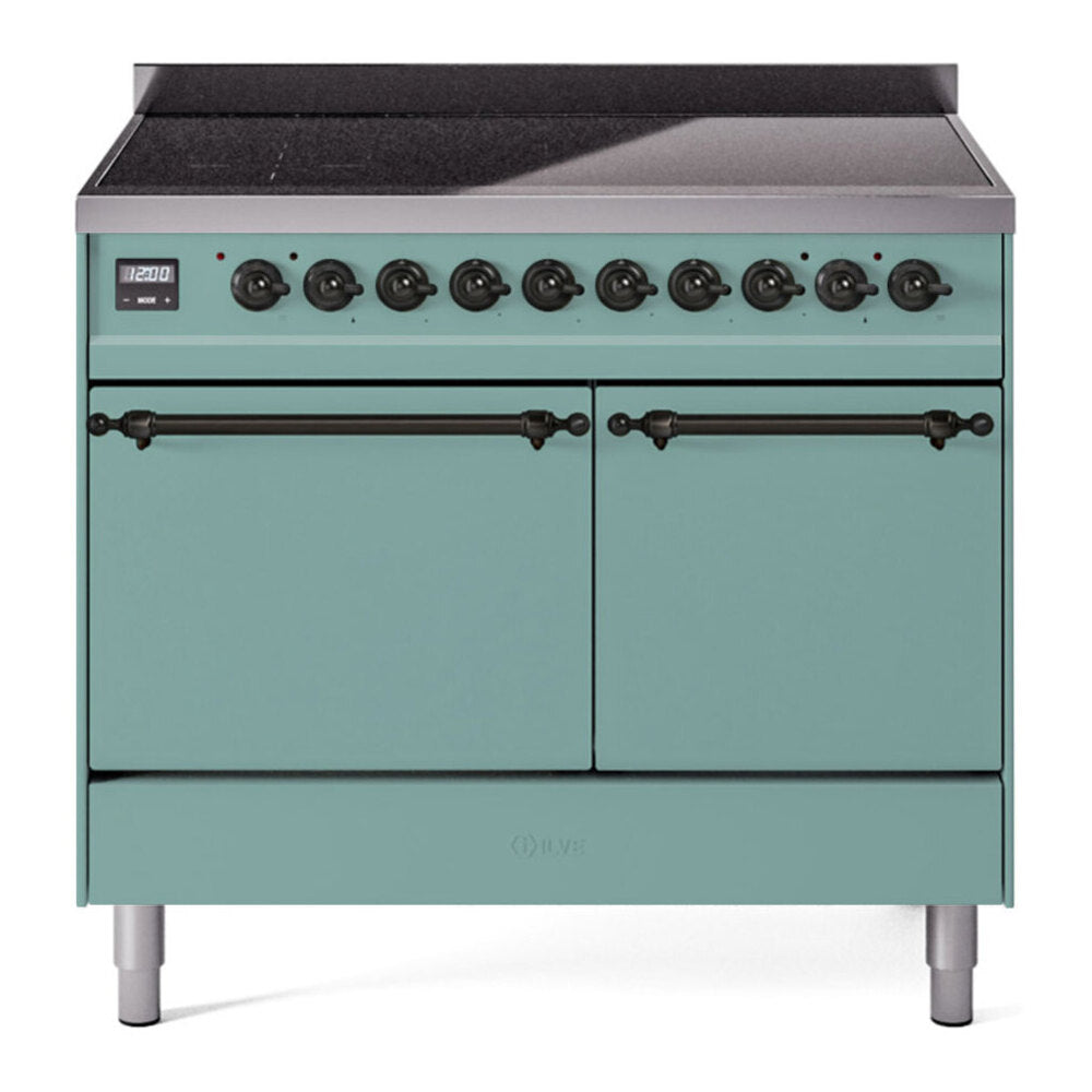ILVE 40-Inch Nostalgie II Induction Range with Solid Door Oven in Mediterranean Mint with Burnished Bronze Trim (UPDI406QNMPMMB)
