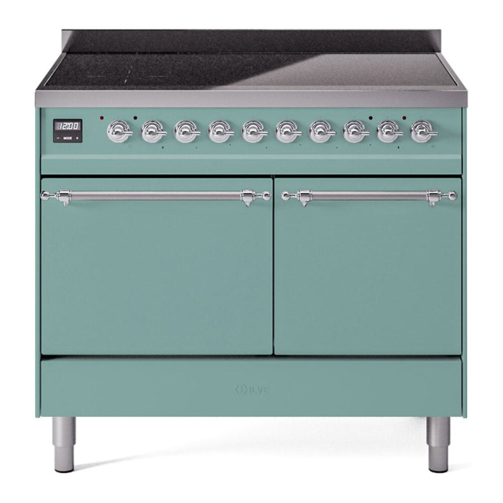 ILVE 40-Inch Nostalgie II Induction Range with Solid Door Oven in Mediterranean Mint with Chrome Trim (UPDI406QNMPMMC)
