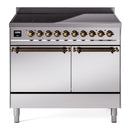 ILVE 40-Inch Nostalgie II Induction Range with Solid Door Oven in Stainless Steel with Bronze Trim (UPDI406QNMPSSB)