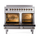 ILVE 40-Inch Nostalgie II Induction Range with Solid Door Oven in Stainless Steel with Bronze Trim (UPDI406QNMPSSB)